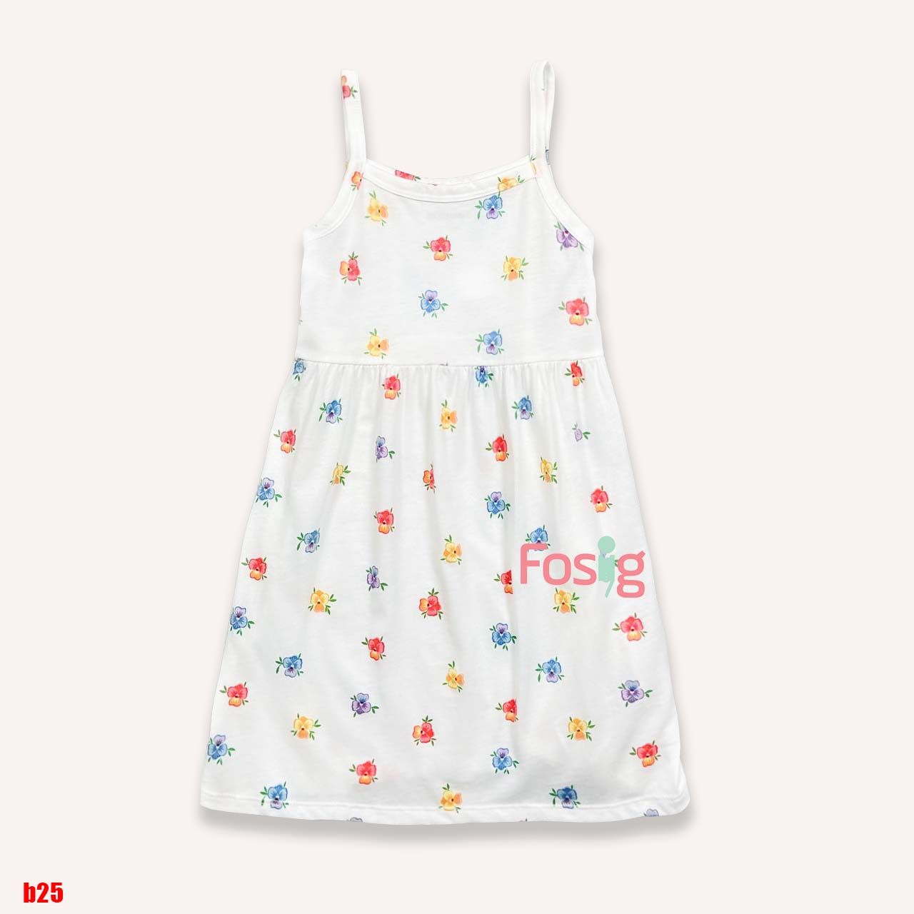  [16-17kg] Đầm thun coton Tay ngắn ON- Trắng hoa hồng cam B25 