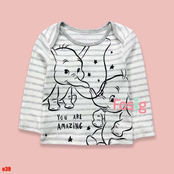  [0-9m; 11-14kg] Áo Thun Tay Dài Bé Trai Geo - Trắng Sọc Voi 