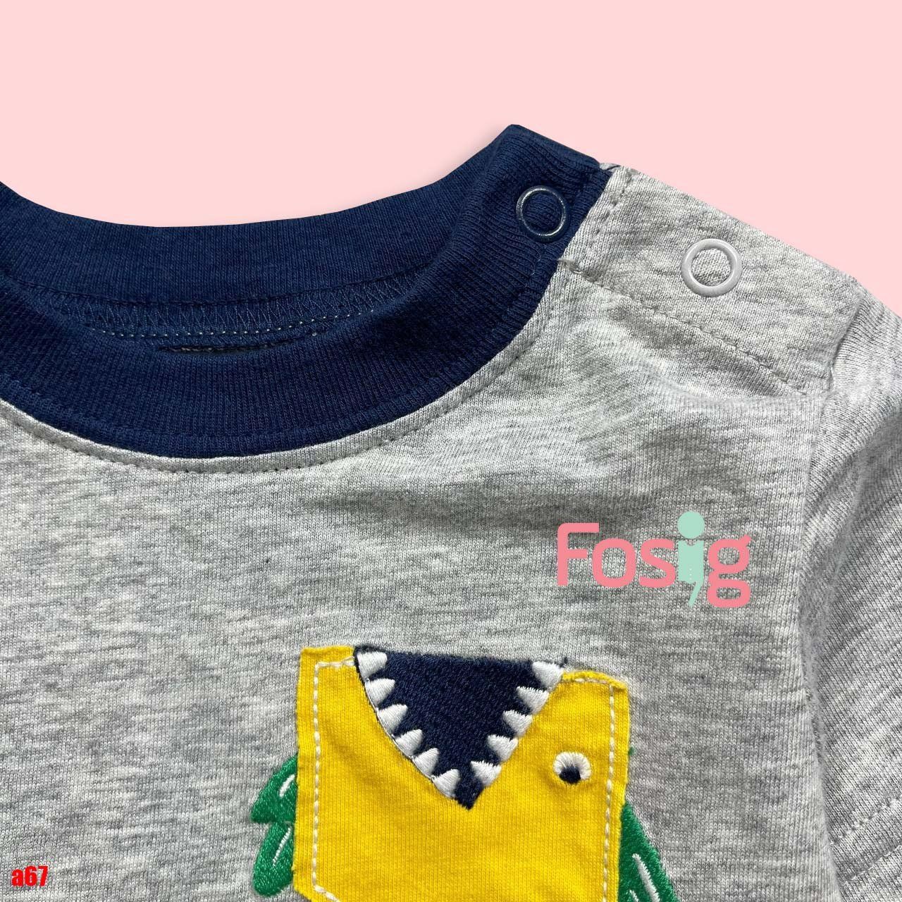  [3-6m] Áo Thun Tay Ngắn Sơ Sinh Bé Trai Cter - Xám Cá Xanh Vàng 