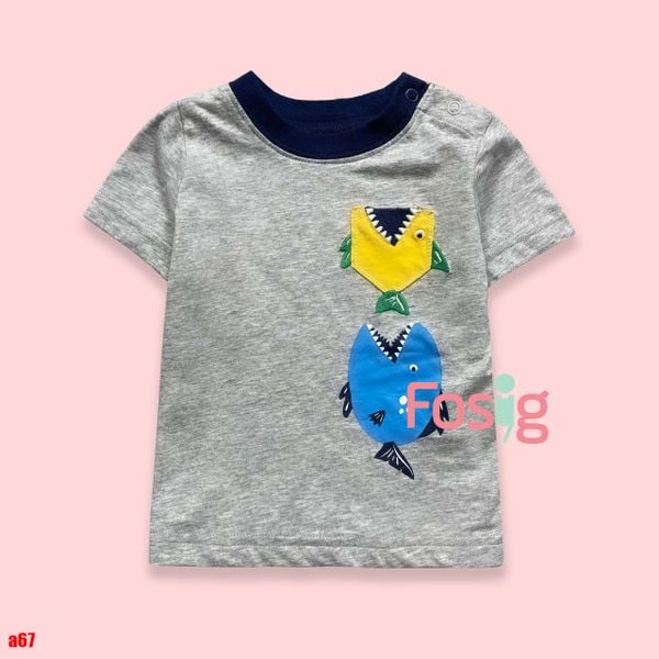  [3-6m] Áo Thun Tay Ngắn Sơ Sinh Bé Trai Cter - Xám Cá Xanh Vàng 