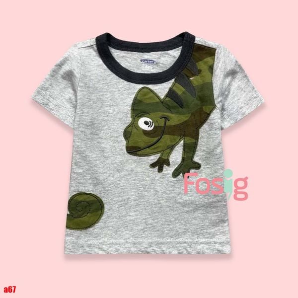  [3-6m] Áo Thun Tay Ngắn Sơ Sinh Bé Trai Cter - Xám Đậm Thằn Lằn 