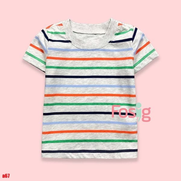  [3-9m] Áo Thun Tay Ngắn Sơ Sinh Bé Trai Cter - Xám Nhạt Sọc Màu 