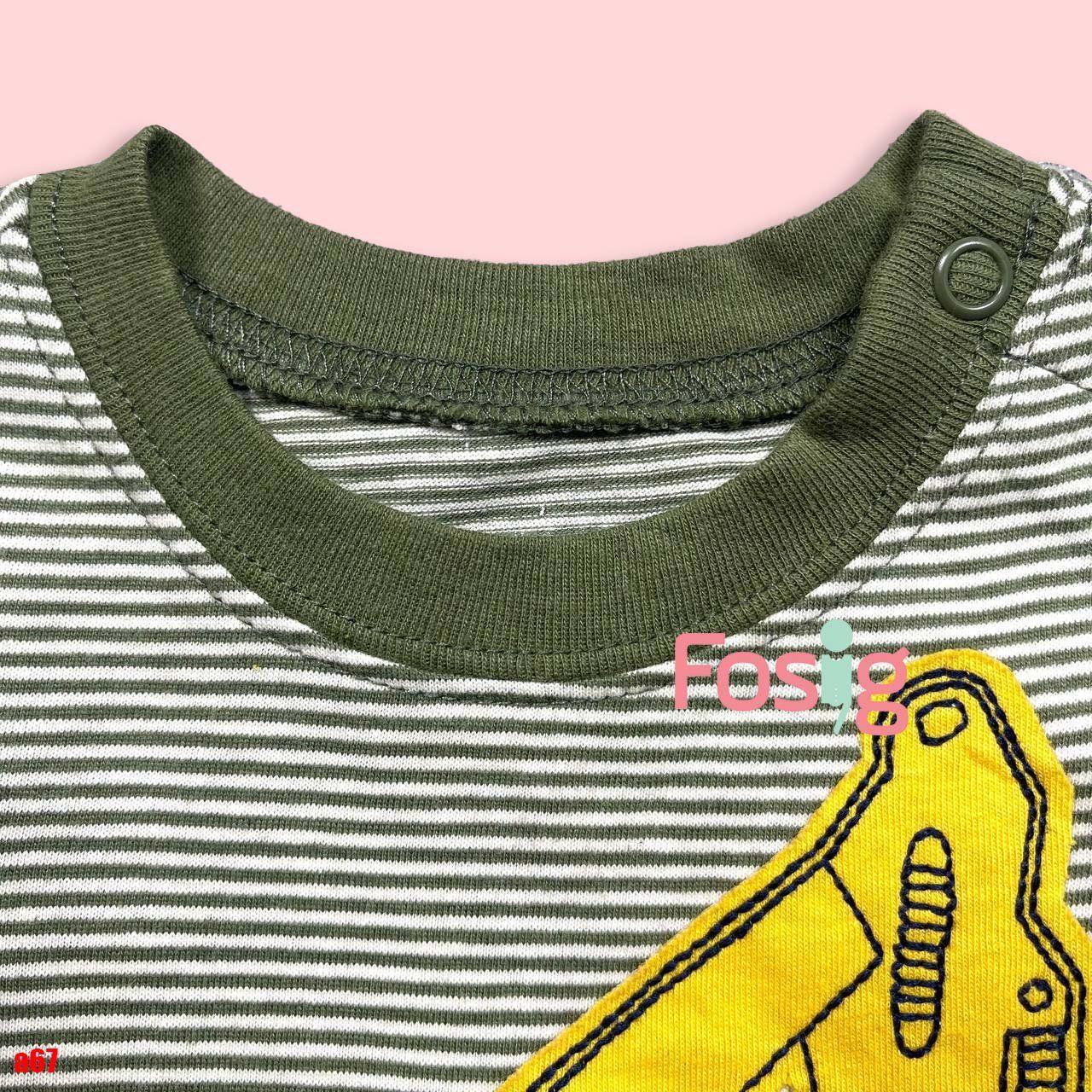  [3-6m] Áo Thun Tay Ngắn Sơ Sinh Bé Trai Cter - Sọc Xanh Xe Xúc 