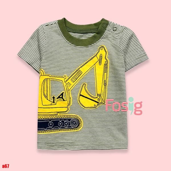  [3-6m] Áo Thun Tay Ngắn Sơ Sinh Bé Trai Cter - Sọc Xanh Xe Xúc 
