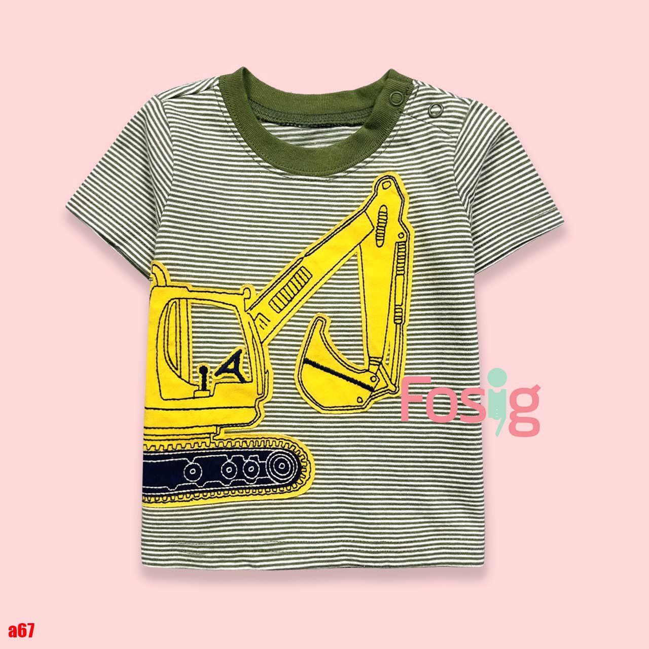  [3-6m] Áo Thun Tay Ngắn Sơ Sinh Bé Trai Cter - Sọc Xanh Xe Xúc 
