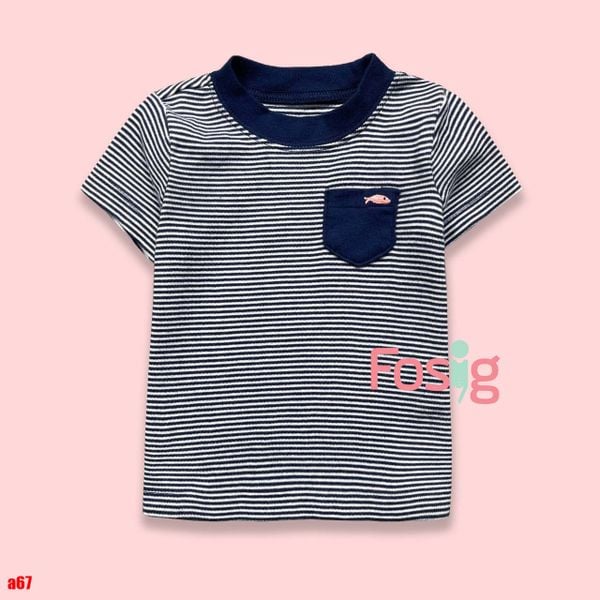  [3-6m] Áo Thun Tay Ngắn Sơ Sinh Bé Trai Cter120 - Sọc Navy Cá 