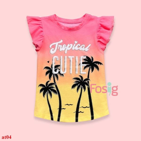  [12-17kg] Áo Thun Tay Ngắn Bé Gái Gara - Cam Tropical cây dừa 