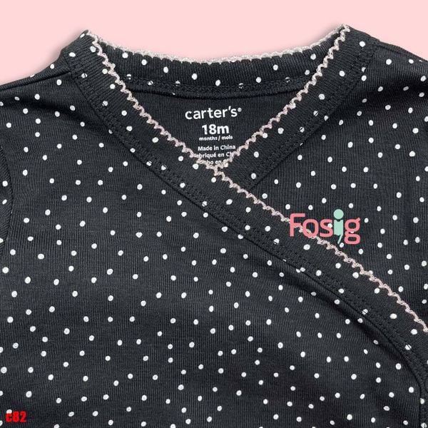  [12m-24m] Bodysuit Tay Dài Cài Hông Bé Gái Cter - Đen Chấm Bi 