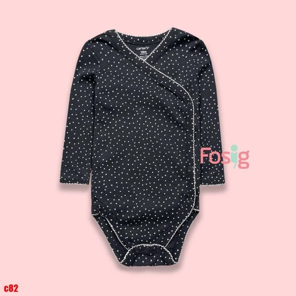  [12m-24m] Bodysuit Tay Dài Cài Hông Bé Gái Cter - Đen Chấm Bi 