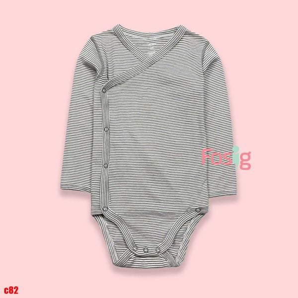  [24m 13-14kg] Bodysuit Tay Dài Cài Hông Bé Trai Cter - Sọc Xám Đen 
