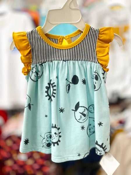  [0-6m] Đầm Cotton Cánh Tiên Bé Gái CJ - Sọc Đen Xanh 