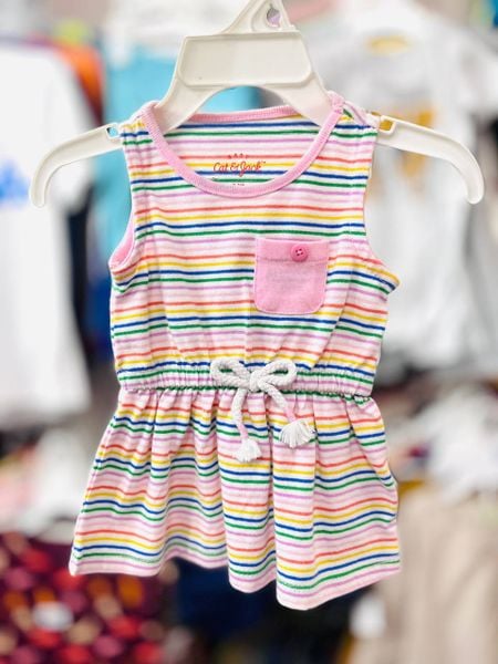  [3m ; 9m] Đầm Cotton Sát Nách Bé Gái CJ- Sọc Màu 