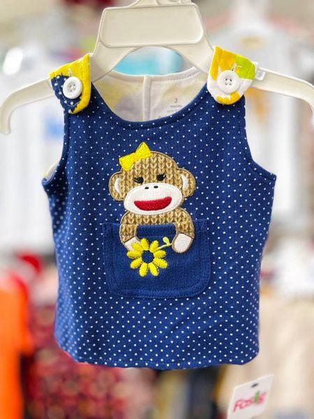  [0-9M] Áo Thun Sát Nách Bé Gái 06 - Navy Chấm Khỉ 