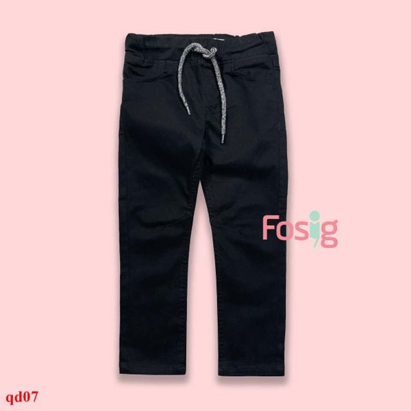  15-16kg; 4T Quần dài kaki bé trai có dây rút- Đen dây xám QD07 