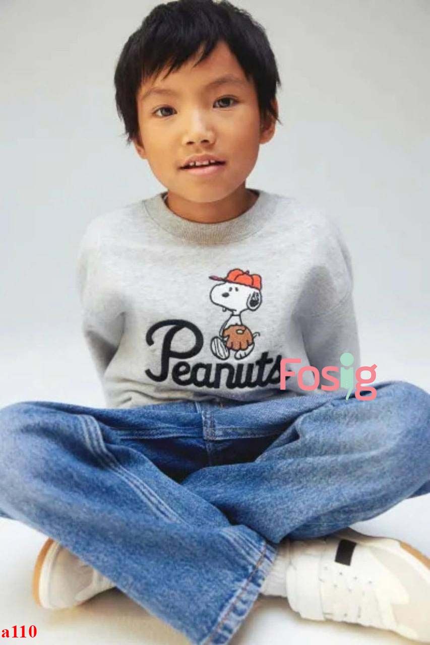  1T-10T Áo Sweater da cá cho bé- Xám peanuts A110 