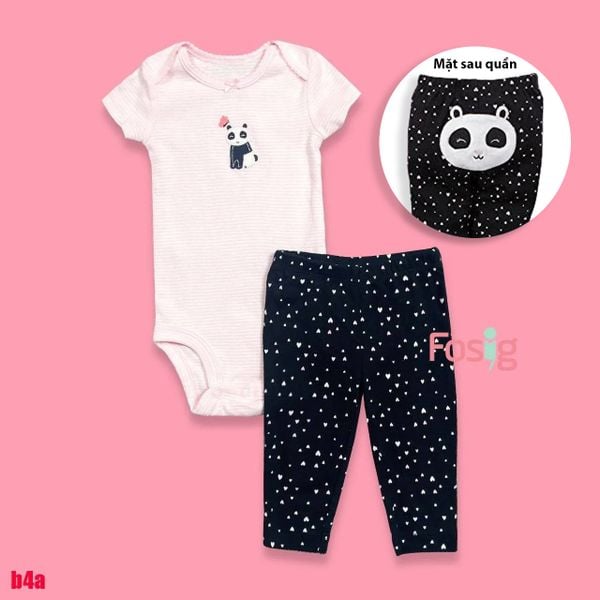  [0-6m] Set Body Kèm Quần Bé Gái Carter - Sọc Hồng Gấu 