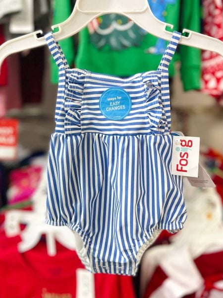 [0-18m]  Đồ Bơi Bé Gái Cter - Trắng Sọc Xanh Nhỏ 