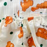  [6-12kg] Set Đồ Bộ Ngủ Ngắn Pijama Vải Xô Cho Bé - Kem Gấu Cam 