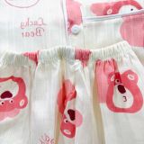  [6-7kg] Set Đồ Bộ Ngủ Ngắn Pijama Vải Xô Cho Bé - Kem Gấu Dâu 
