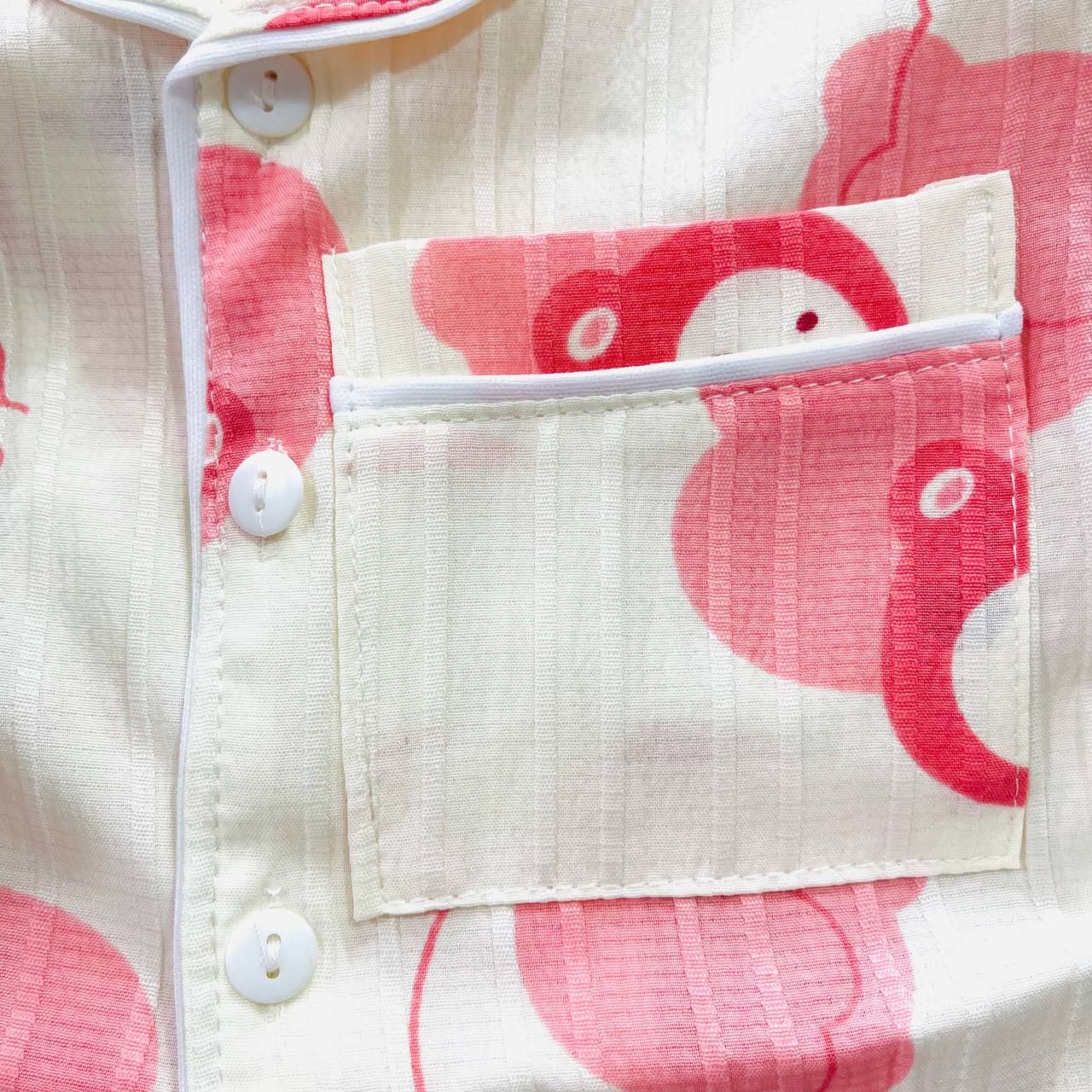 [6-7kg] Set Đồ Bộ Ngủ Ngắn Pijama Vải Xô Cho Bé - Kem Gấu Dâu 