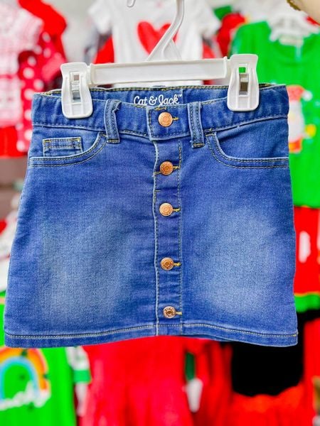  [15-17kg] Chân Váy Jean Bé Gái CJ - Xanh Cúc Vàng 