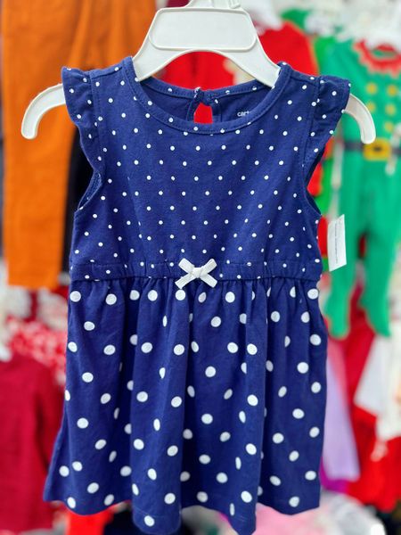  [0-6m] Đầm Cotton Tay Ngắn Bé Gái Cter - Navy Chấm Trắng 