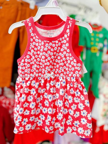  [0-6m] Đầm Cotton Sát Nách Bé Gái Cter - Đỏ Hoa Trắng 