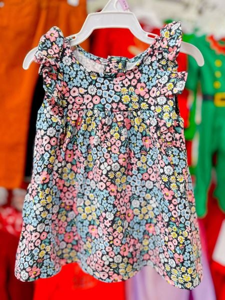  [0-6M] Đầm Cotton Cánh Tiên Bé Gái Cter - Đen Hoa Màu 