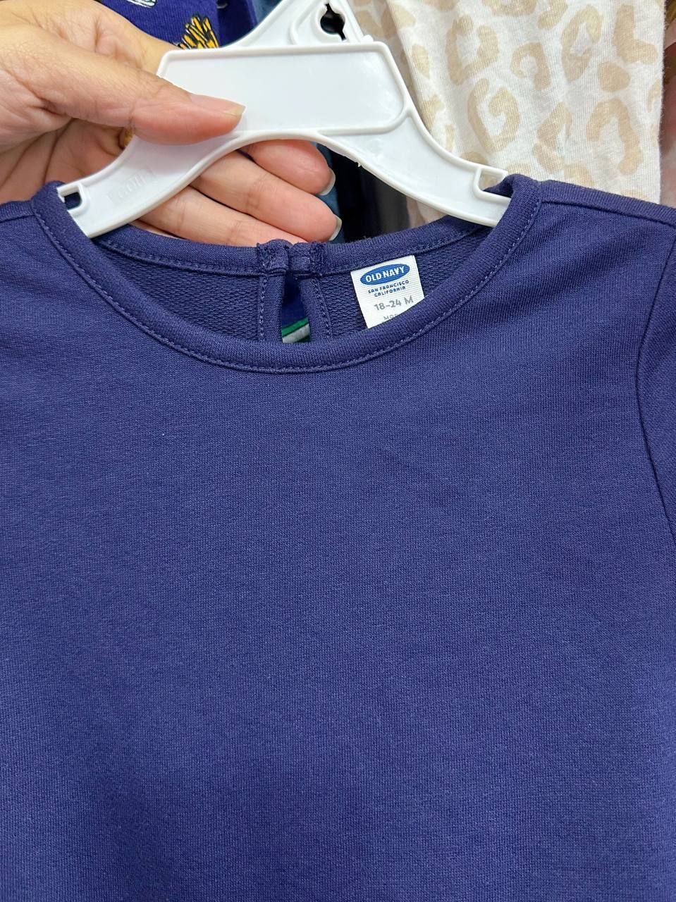  11-12kg Đầm Thun Cotton Tay Dài Bé Gái ON - Navy Da Cá 