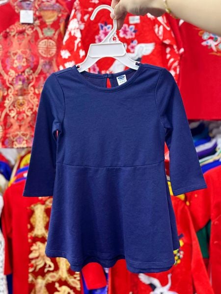  11-12kg Đầm Thun Cotton Tay Dài Bé Gái ON - Navy Da Cá 