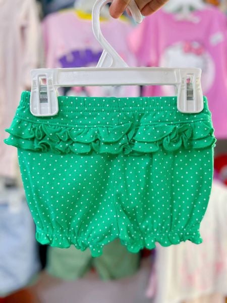  [3-6kg; 3m-6m] Quần Bí Thun Bé Gái Cter - Xanh Lá Chấm 