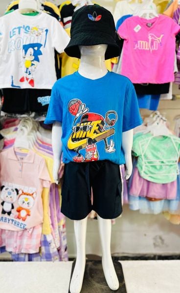  25-48kg S-XXL Đồ bộ tay ngắn bé trai- Xanh thể thao DB86 