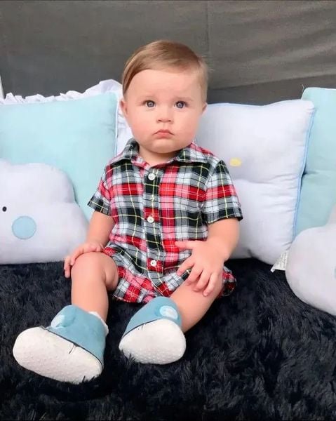  [7-12kg] Romper sơ mi Đùi  Bé Trai Gp - Caro Đen Đỏ 