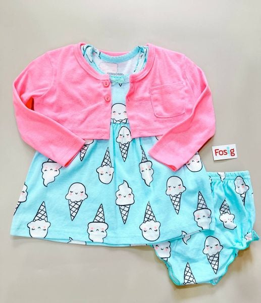  [12-17kg] Set 3 Áo Khoác Và Váy Gymboree - Hồng Dạ Quang Kem 