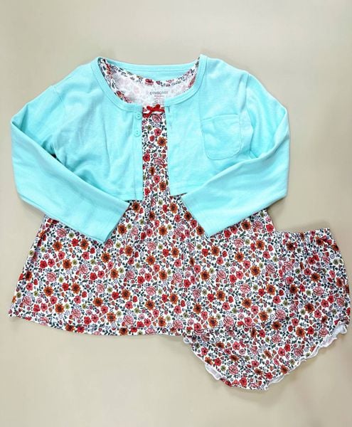  [12-17kg] Set 3 Áo Khoác Và Váy Gymboree - Xanh Nhạt Hoa Cam 