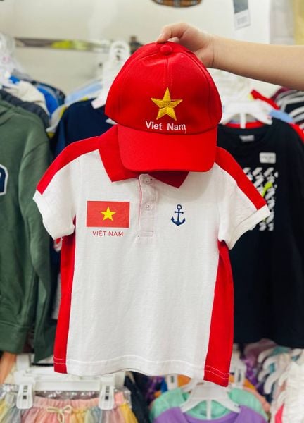  [14-16kg] Áo Thun Polo Bé Trai Marisa - Trắng Viền Đỏ 