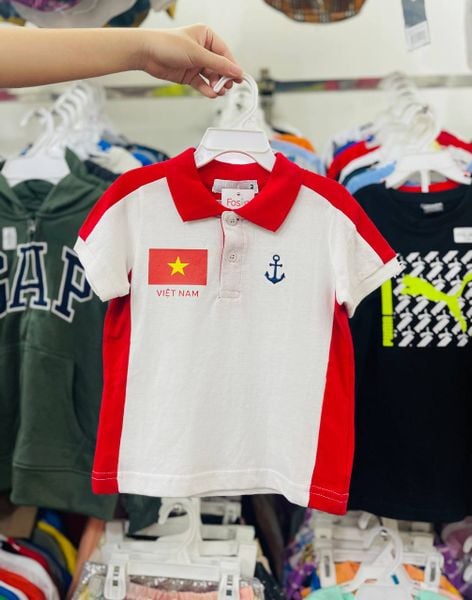  [14-16kg] Áo Thun Polo Bé Trai Marisa - Trắng Viền Đỏ 