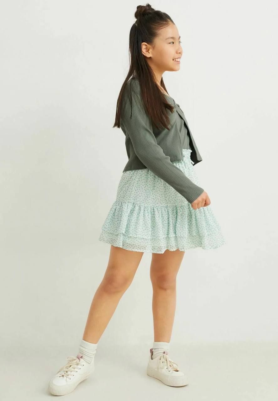  [15-19kg; 36-50kg] Chân váy H.M voan lưng thun co giãn, có lót thun cho bé gái- Hoa nhí xanh CV09 