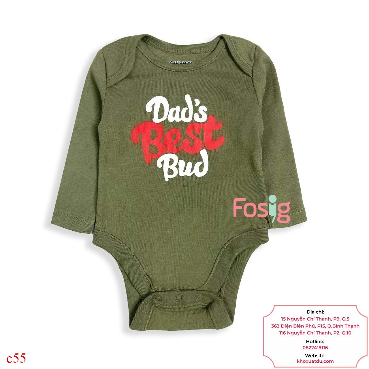  [0-3M ; 12-24M] Bodysuit Tay Dài Bé Trai ON - Xanh Rêu Đậm Best 