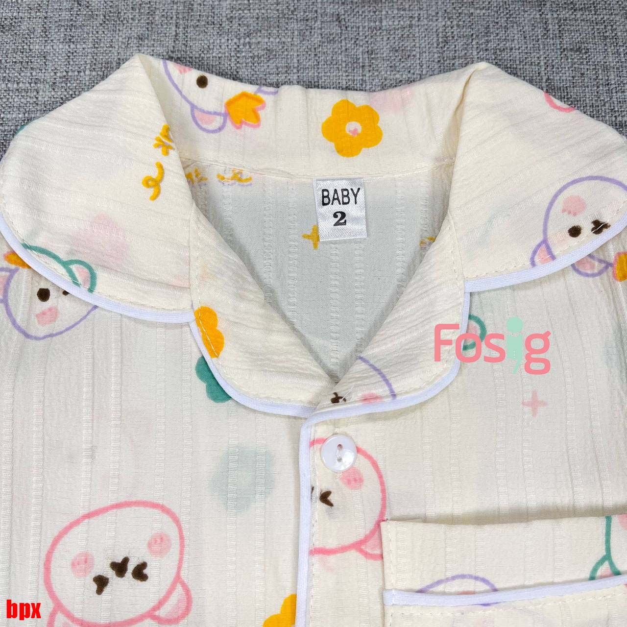  [6-9kg; 12-13kg] Set Đồ Bộ Ngủ Ngắn Pijama Vải Xô Cho Bé - Kem Gấu Hoa 
