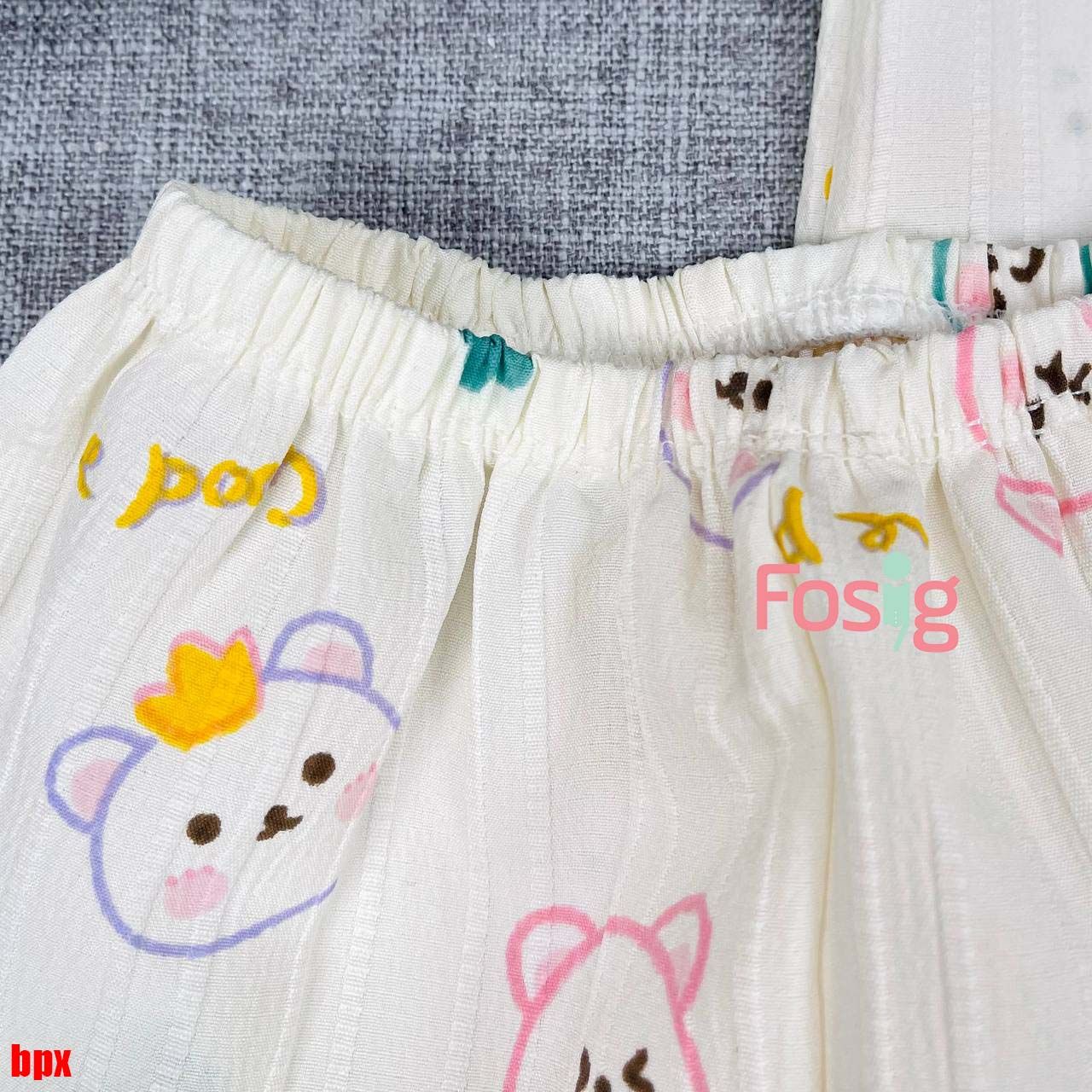  [6-9kg; 12-13kg] Set Đồ Bộ Ngủ Ngắn Pijama Vải Xô Cho Bé - Kem Gấu Hoa 