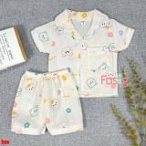  [6-9kg; 12-13kg] Set Đồ Bộ Ngủ Ngắn Pijama Vải Xô Cho Bé - Kem Gấu Hoa 