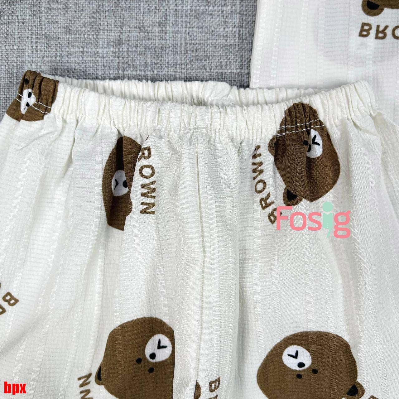  [6-15kg] Set Đồ Bộ Ngủ Ngắn Pijama Vải Xô Cho Bé - Trắng Gấu Nâu 