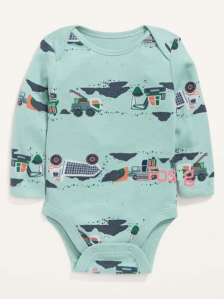  [0-3M ; 6-12M] Bodysuit Tay Dài Bé Trai ON - Xanh Ngọc Xe Xúc 