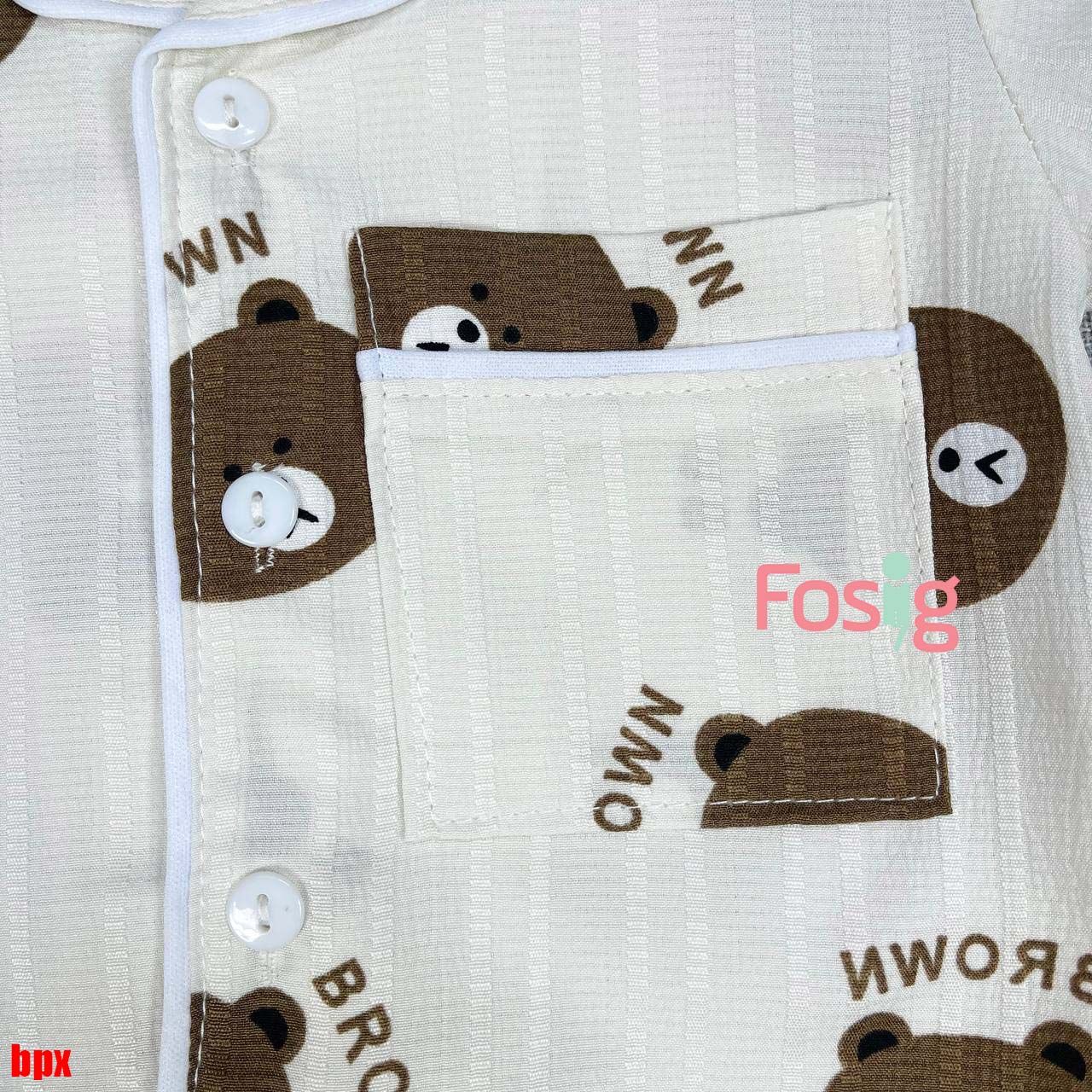  [6-13kg] Set Đồ Bộ Ngủ Ngắn Pijama Vải Xô Cho Bé - Trắng Gấu Nâu 