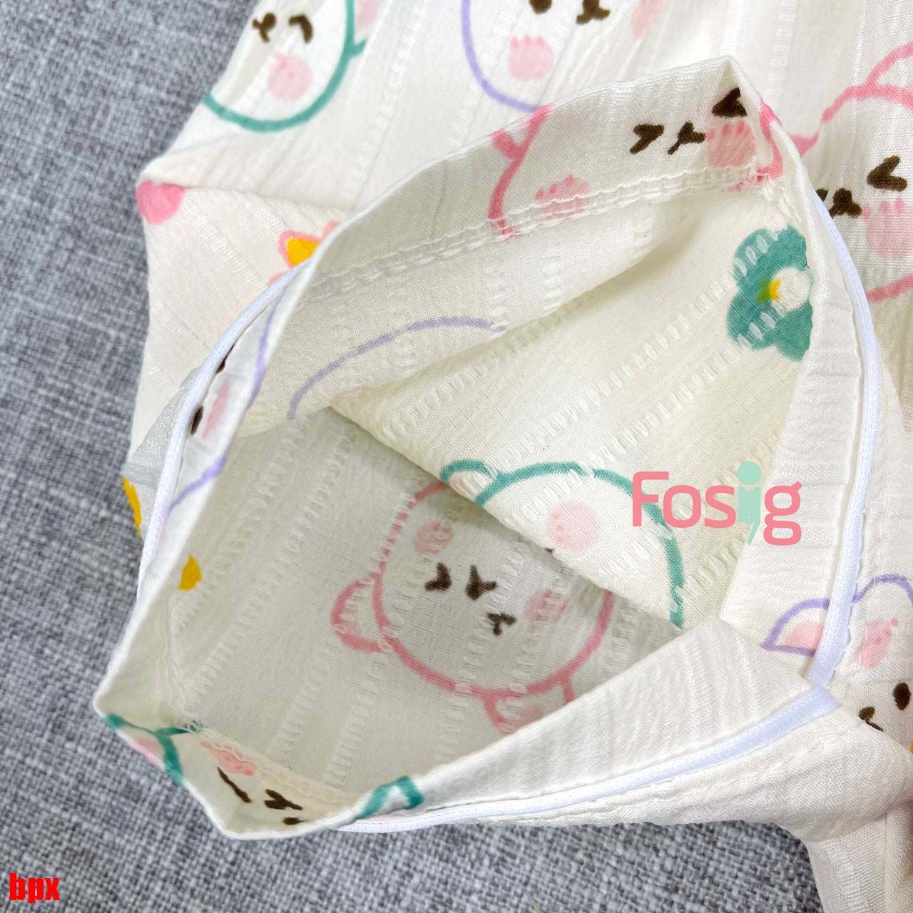  [6-9kg; 12-13kg] Set Đồ Bộ Ngủ Ngắn Pijama Vải Xô Cho Bé - Kem Gấu Hoa 