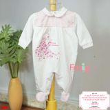  [1m] Sleepsuit Có Vớ Bé Gái - Trắng Hồng Thỏ Hoa 