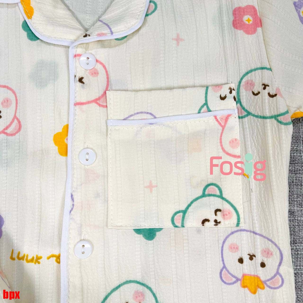  [6-15kg] Set Đồ Bộ Ngủ Ngắn Pijama Vải Xô Cho Bé - Kem Gấu Hoa 