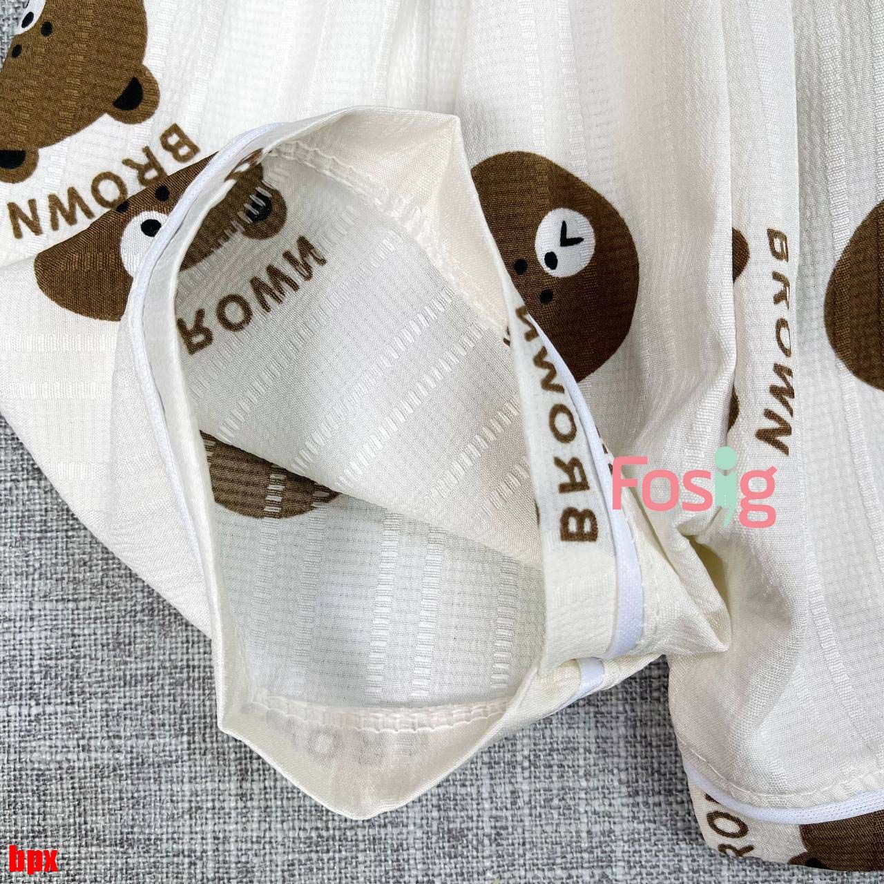  [6-13kg] Set Đồ Bộ Ngủ Ngắn Pijama Vải Xô Cho Bé - Trắng Gấu Nâu 