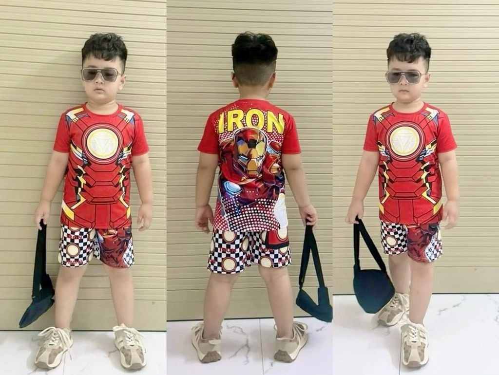  [10-13kg; 24-26kg] Set Đồ Bộ Ngắn Thun Cotton Bé Trai - Đỏ Iron Man 